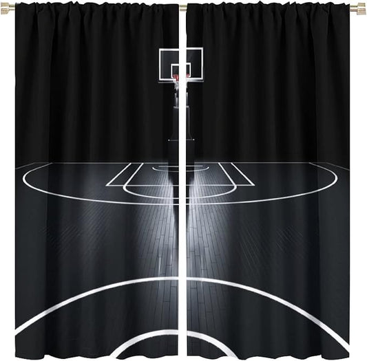 JESTRONRY Basketball Sports Curtain,Basketball Court Sports Theme Room Darkening Door Window Rod Pocket Curtain for Teen Boys Bedroom Living Room Decor W63xL63in