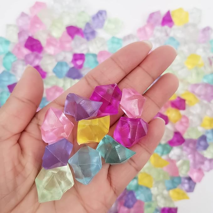 Fake Ice Rocks, Acrylic Vase Fillers Luminous Rocks, 16 x 22 mm Clear Acrylic Ice Rocks Fake Crushed Ice Rocks Clear Gems Marble 150 pcs