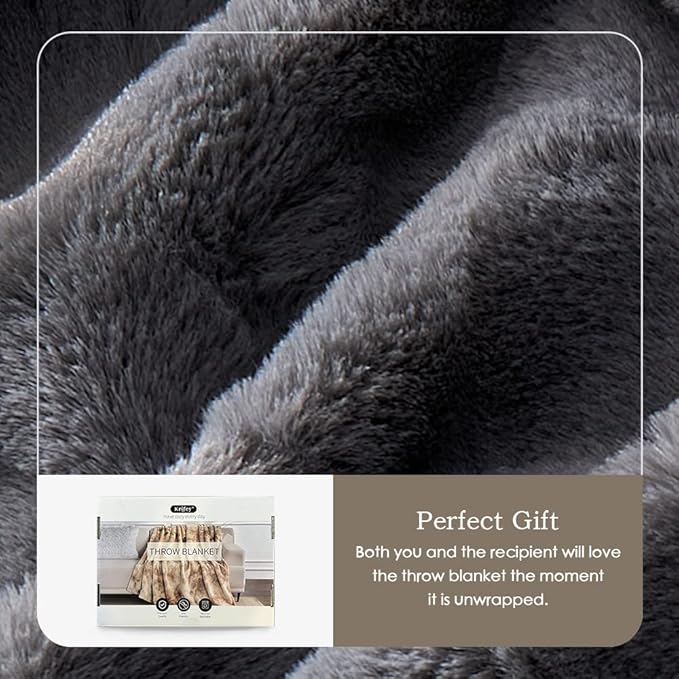 Krifey Faux Fur Throw Blanket, Super Soft Cozy Blanket, Luxury Fluffy Blanket Warm Plush Bed Throw Gray 50" x 60"