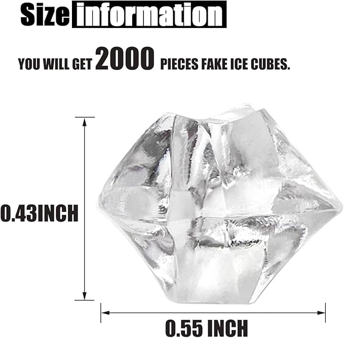 Vase Fillers, 2000 pcs 0.43 x 0.55 inch Fake Ice Rocks, Acrylic Ice Cubes Fake Rocks Fake Crushed Ice Rocks Acrylic Gems for Centerpieces