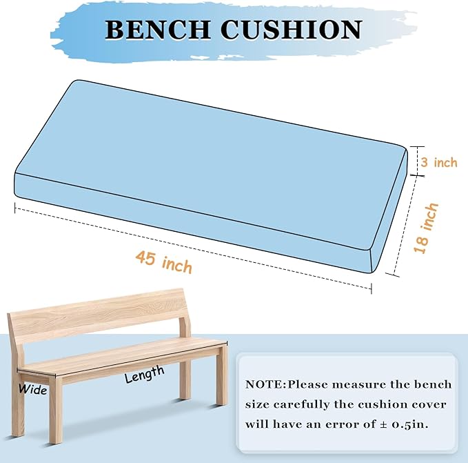 Bench Cushion 45 Inch - Polyester Brushed, High-Density Foam, Non-Slip Bottom, Soft Durable Indoor Tufted Long Seat Cushion for Window Garden Furniture (Cerulean, 45x18x4 Inch)