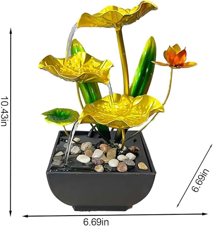 Desk Water Fountain Indoor Tabletop Mini Waterfall 3 Level Lotus Leaf Fountain Flowing Water Landscape Decor for Bedroom, Office, Living Room
