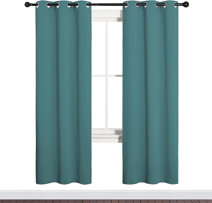 NICETOWN Bedroom Curtain Panels Blackout Draperies, Thermal Insulated Solid Grommet Blackout Curtains/Drapes (Sea Teal, One Pair, 34 by 72-inch)