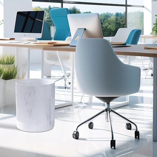 Polytree White Marble Stripe Wastebasket,Round Bathroom Trash Can 2.5 Gallon(9 Liter) Small Kitchen Garbage Can,Living Room Bedroom Trash Can, Decor Wastebasket for Home Office Marble Stripe