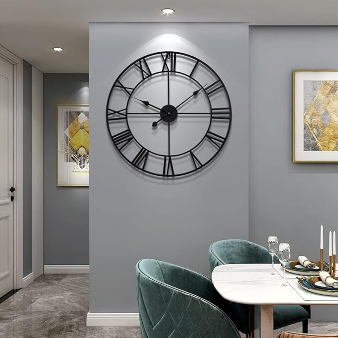 Large Wall Clocks for Living Room Decor, 24 Inch Round Black Metal Silent Non Ticking Battery Operated Jumbo Numerals Modern Vintage Decorative Clock Wall for Bedroom,Kitchen,Office,Farmhouse
