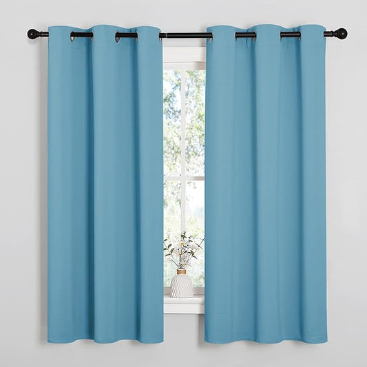 NICETOWN Thermal Insulated Curtains Blackout Draperies, Window Treatment Solid Grommet Room Darkening Drape Panels for Bedroom (Teal Blue, Set of 2 Panels, 34 by 63 inches Long)