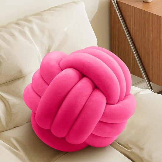 Hot Pink Knot Pillow Ball, Handmade Decorative Throw Pillow, Soft Round Knotted Cushion for Couch & Bedroom, Cute Home Decor, Braided Pillow for Living Room (7.87 Inches)