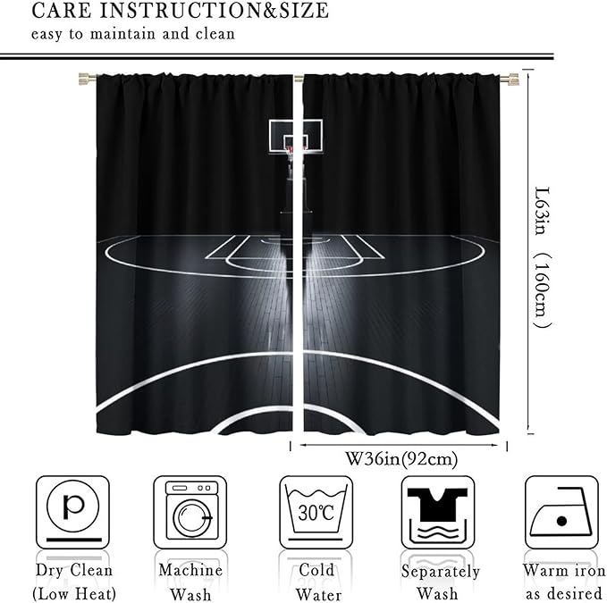 JESTRONRY Basketball Sports Curtain,Basketball Court Sports Theme Room Darkening Door Window Rod Pocket Curtain for Teen Boys Bedroom Living Room Decor W72xL63in