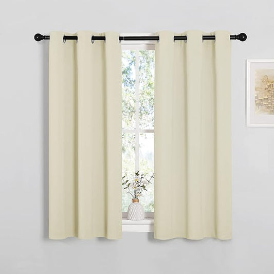 NICETOWN Room Darkening Curtain Panels for Cafe, Thermal Insulated Grommet Top Room Darkening Draperies/Drapes for Window (Beige, 2 Panels, W34 x L45)
