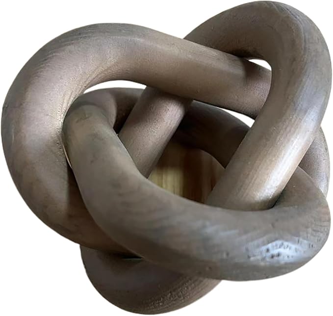 Wood Knot Decor -Coffee Table Decor Shelf Decor Table Books Hand Carved Home Decoration Boho Country Rustic Modern Shabby Chic Style Decor 3 Link Wooden Knot Chain Link Decor (Brown)