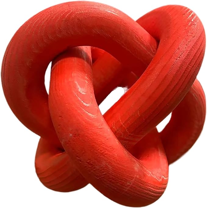 Wood Knot Decor -Coffee Table Decor Shelf Decor Table Books Hand Carved Home Decoration Boho Country Rustic Modern Shabby Chic Style Decor 3 Link Wooden Knot Chain Link Decor (Wine Red)