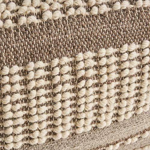 Foamma Pouf Ottoman Brown+Beige, 26"x26"x16.5" - Square Ottoman Foot Rest for Living Room and Bedroom, Pouf Footstool with Handcrafted Wool Cover, Foot Rest for Couch, Boho Furniture for Home