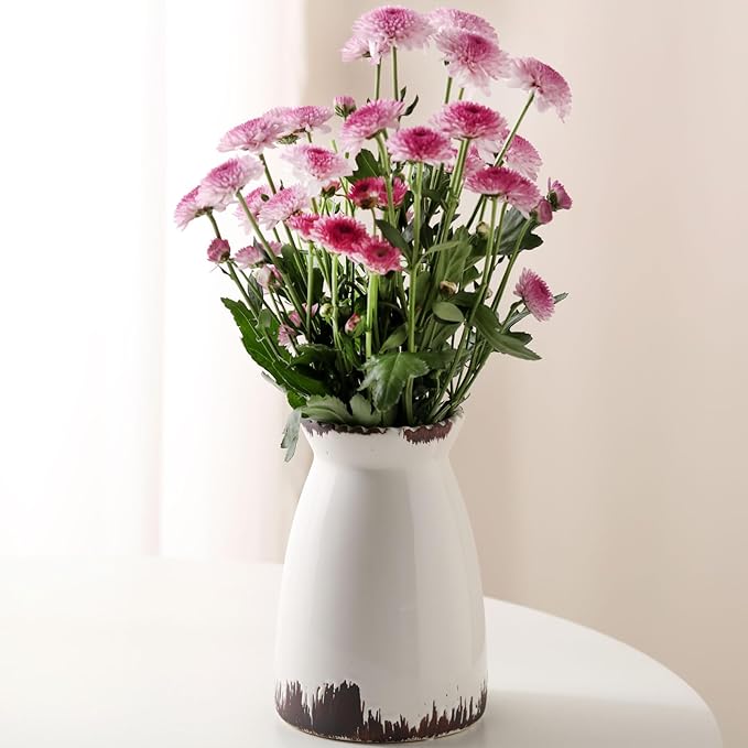 hjn White Flower Vase- Ceramic Vase for Decor, White vase for Flowers, Modern Vases for Living Room/Home Decor Accents/Entryway/Mantel/Bookshel