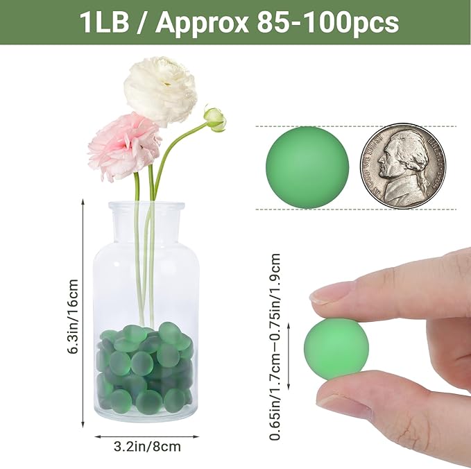 SUREAM Green Flat Marbles, 0.8LB Pebbles for Vases, Glass Gems for Crafts, Glass Marbles Bulk for Aquarium Table Scatter Party Home Wedding Centerpieces Decor