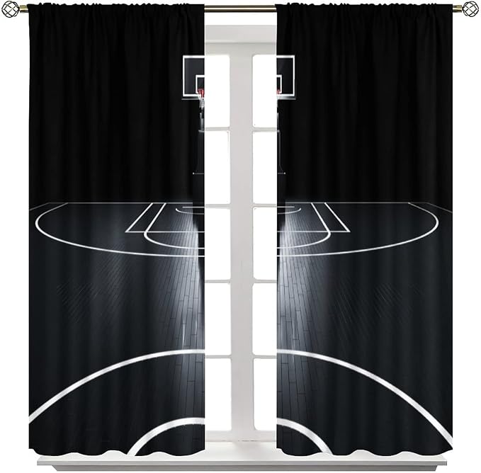 JESTRONRY Basketball Sports Curtain,Basketball Court Sports Theme Room Darkening Door Window Rod Pocket Curtain for Teen Boys Bedroom Living Room Decor W63xL72in