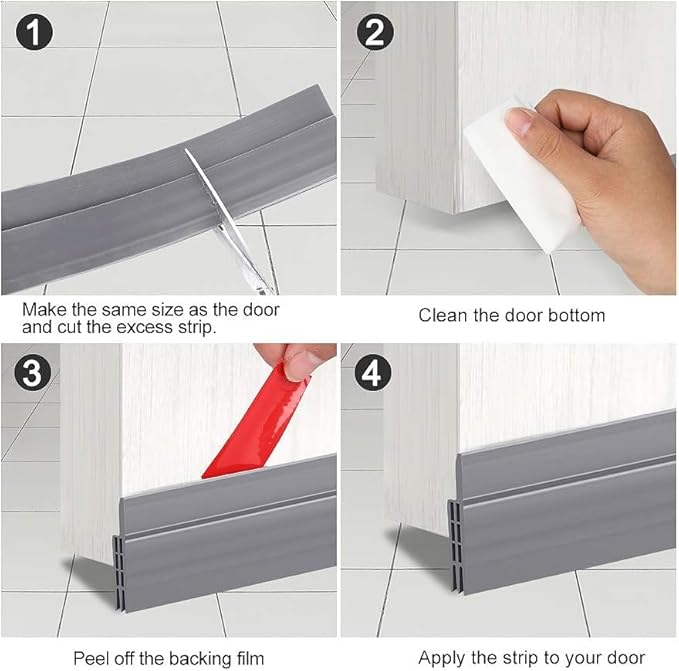 Hojoy 2 Pack Under Door Draft Stopper, Adjustable Door Sweep Anti-Collision Strong Adhesive Weather Stripping Tape Soundproof Draught Stoppers 2" W x 39" L, Gray