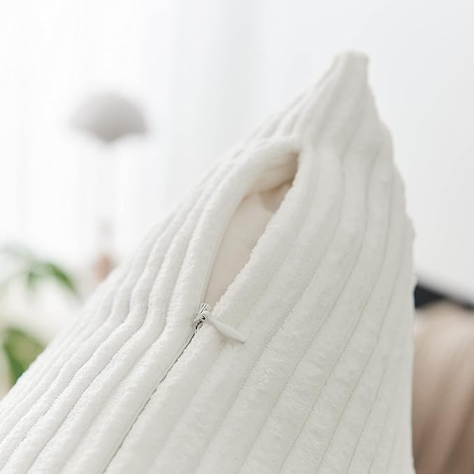 Home Brilliant White Lumbar Pillow Cover Decor Decorative Striped Corduroy Solid Cushion Cover Throw Oblong Pillowcase for Sofa Kids Toddler, 12 x 20 inch, Creamy White