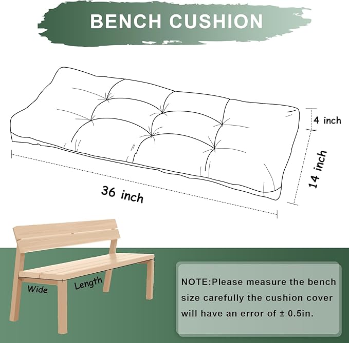 Bench Cushion 36 Inch - Luxury Chenille, High-Density Memory Foam, Non-Slip Bottom, Soft Durable Indoor Tufted Long Seat Cushion for Window Garden Furniture (Green, 36x14x4 Inch)
