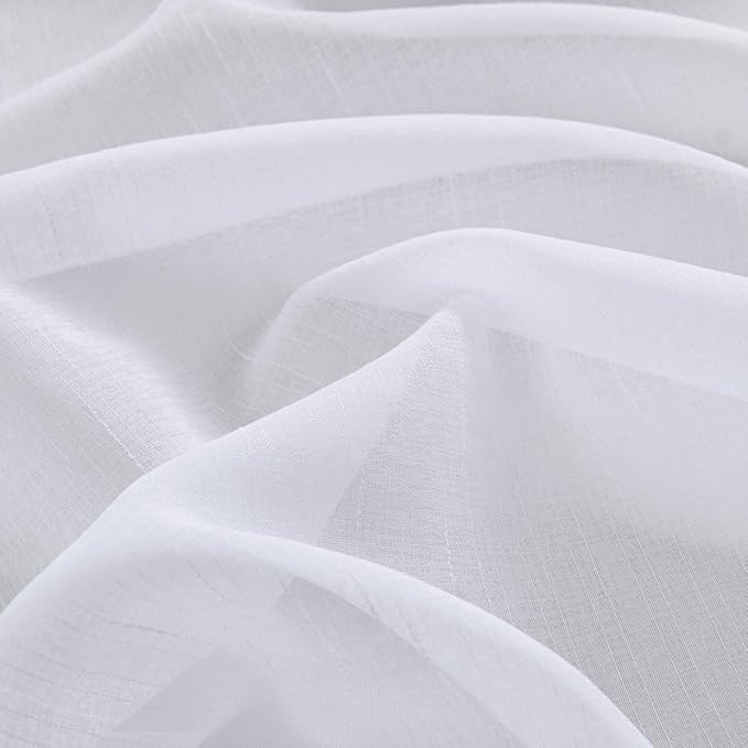 Treatmentex Black and White Sheer Curtains for Living Room 95" Long Linen Curtain Draperies for Nursery Room Decorative Pompom Voiles 2 Panels