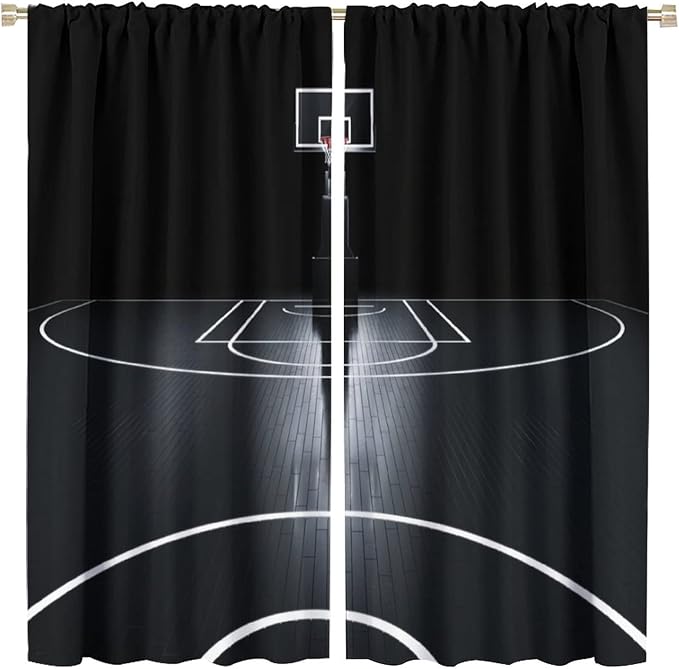 JESTRONRY Basketball Sports Curtain,Basketball Court Sports Theme Room Darkening Door Window Rod Pocket Curtain for Teen Boys Bedroom Living Room Decor W42xL45in