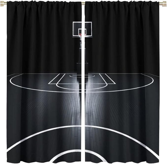 JESTRONRY Basketball Sports Curtain,Basketball Court Sports Theme Room Darkening Door Window Rod Pocket Curtain for Teen Boys Bedroom Living Room Decor W42xL45in