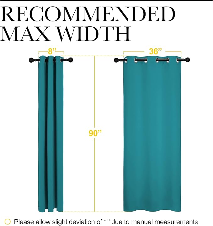 NICETOWN Room Darkening Curtains 90 inch Length 2 Panels, Thermal Insulated Grommet Blackout Curtains for Modern Casual Elegant Bedroom Kids Room Theme Decoration (Peacock Teal, 2 Pieces, W42)