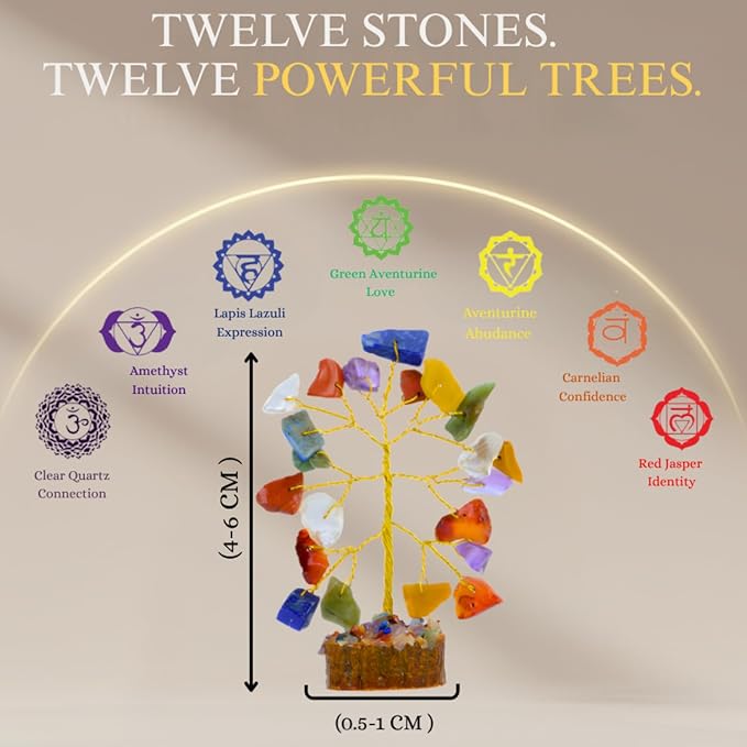 Crystal Tree Gift for Women, Set of 12 Handcrafted Chakra Tree of Life, Chakra Crystals and Healing Stones for Positive Energy, Good Luck Home and Office Desk Decor Birthday Gifts for Mom Love Ones