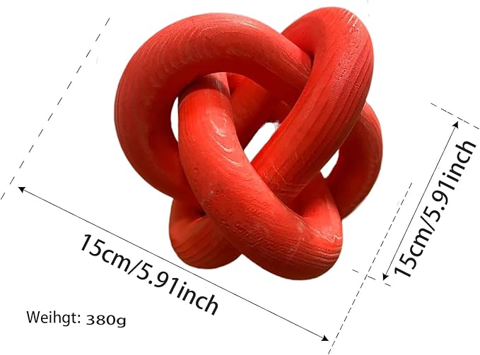 Wood Knot Decor -Coffee Table Decor Shelf Decor Table Books Hand Carved Home Decoration Boho Country Rustic Modern Shabby Chic Style Decor 3 Link Wooden Knot Chain Link Decor (Wine Red)