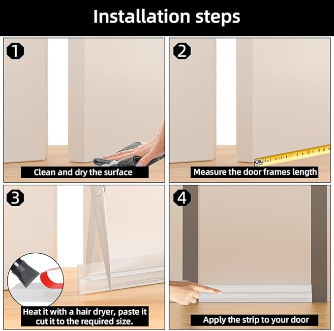 Door Draft Stopper for Bottom of Door, Adjustable Weather Stripping Door Seal for Cold Insulation, Under Door Sweep for Exterior & Interior Doors, Door Bottom Seal Blocker Noise (39inch,Transparent)