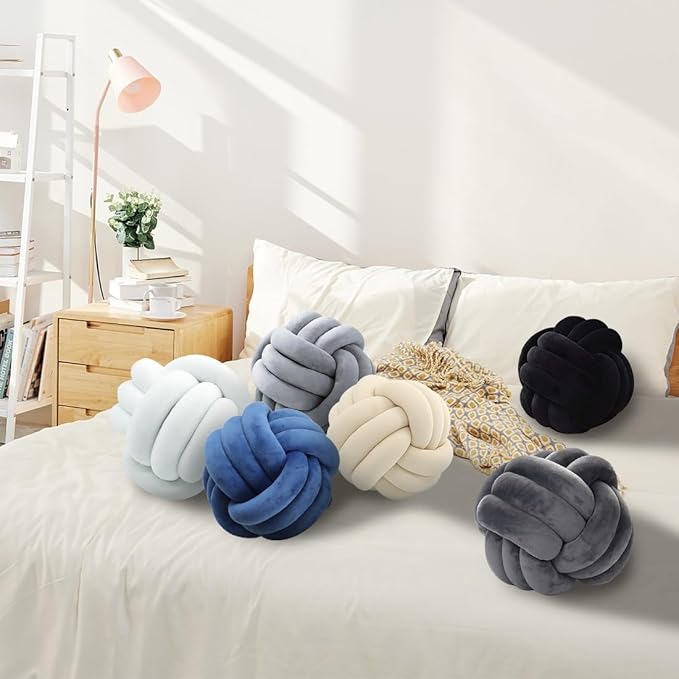 Hot Pink Knot Pillow Ball, Handmade Decorative Throw Pillow, Soft Round Knotted Cushion for Couch & Bedroom, Cute Home Decor, Braided Pillow for Living Room (10.6 Inches)