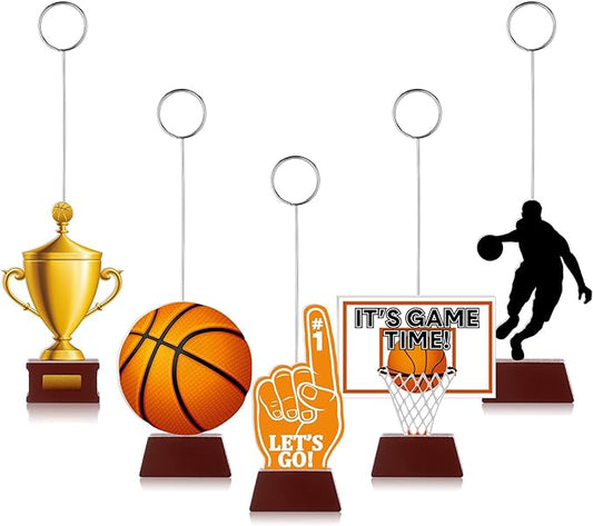 5 Pcs Basketball Themed Party Decorations Photo Holders Balloon Picture Holders Place Card Holders Table Centerpieces Number Name Clips Holder for Home Birthday Wedding Party Decor