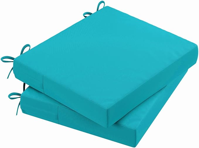 AAAAAcessories Outdoor Seat Cushions for Chairs, Waterproof, Fade-Resistant Patio Furniture Replacement Cushions, 20" x 18" x 3", Set of 2, Turquoise Blue