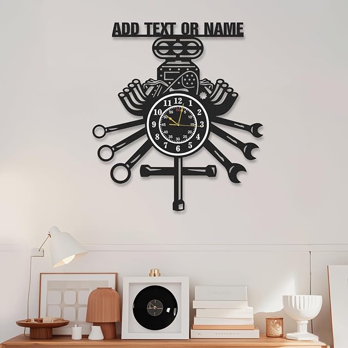 Personalized Garage Wall Clock, Repair Mechanic Tools Decorative Wall Clocks, Silent, Battery Operated, Garage Decor, Custom Name Shop Clocks for Workshop Man Cave, Gifts for Men Color06