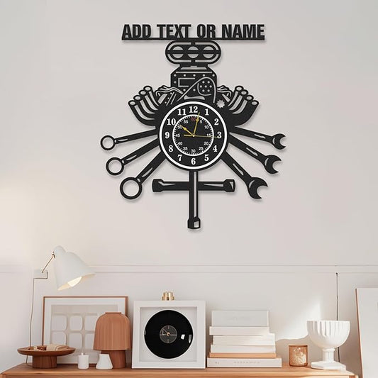 Personalized Garage Wall Clock, Repair Mechanic Tools Decorative Wall Clocks, Silent, Battery Operated, Garage Decor, Custom Name Shop Clocks for Workshop Man Cave, Gifts for Men Color06