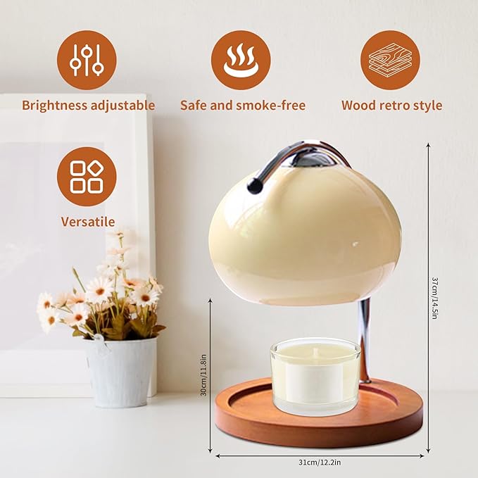 Topyond Candle Warmer Lamp with Extra-Large Solid Wood Tray, Candle Warmer, Dimmable Vintage Aromatherapy Table Lamp, Bedroom Desk Decor Gift for Women and Home Decorators
