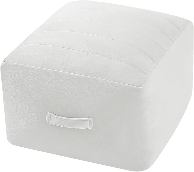 MeMoreCool Square Stuffed Pouf Ottoman Foot Rest, Floor Pouf Foot Stool with Foam Chunk Filling, Soft Stuffed Ottoman Footrest for Living Room, Off-White