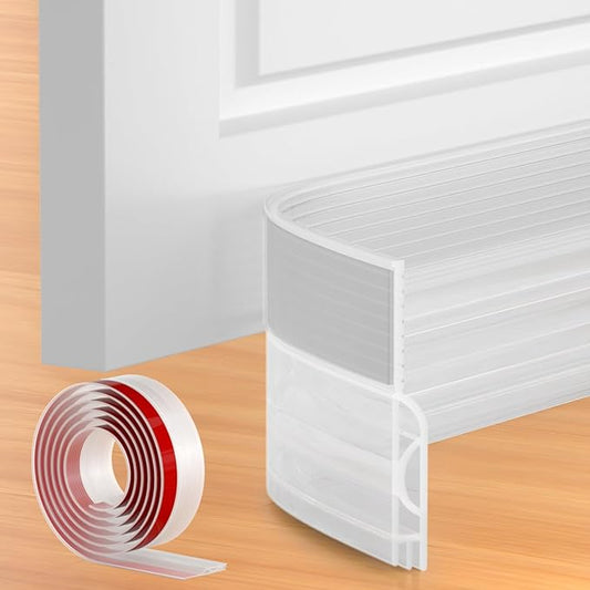 Door Draft Stopper, Adjustable Door Sweep for Bottom of Doors, Under Door Gap Filler for Exterior & Interior Doors, Weather Stripping Seal Blocks Noise and Cold Air (78Inch, Transparent)
