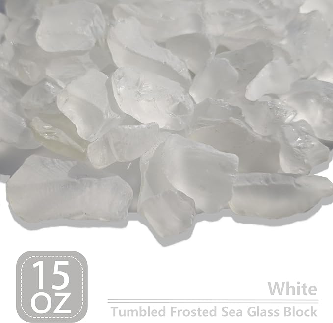 Sea Glass Block - 1LB White Frosted Sea Glass - Vase Filler and Aquarium Ornament, DIY Craft Supplies for Art, Sea Glass Decor, Beach Weddings, and Home Decor