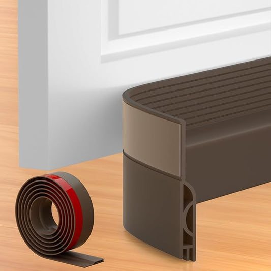 Door Draft Stopper, Adjustable Door Sweep for Bottom of Door, Under Door Gap Filler for Exterior & Interior Doors, Weather Stripping Seal Blocks Noise and Cold Air (78Inch, Brown)