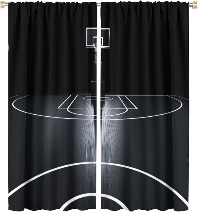 JESTRONRY Basketball Sports Curtain,Basketball Court Sports Theme Room Darkening Door Window Rod Pocket Curtain for Teen Boys Bedroom Living Room Decor W55xL63in