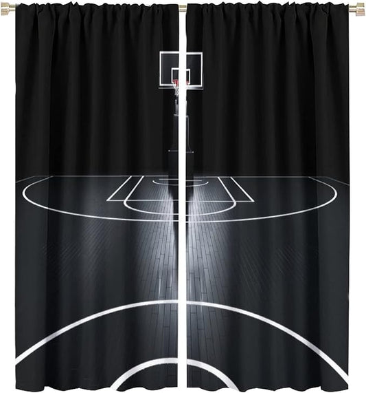 JESTRONRY Basketball Sports Curtain,Basketball Court Sports Theme Room Darkening Door Window Rod Pocket Curtain for Teen Boys Bedroom Living Room Decor W55xL63in