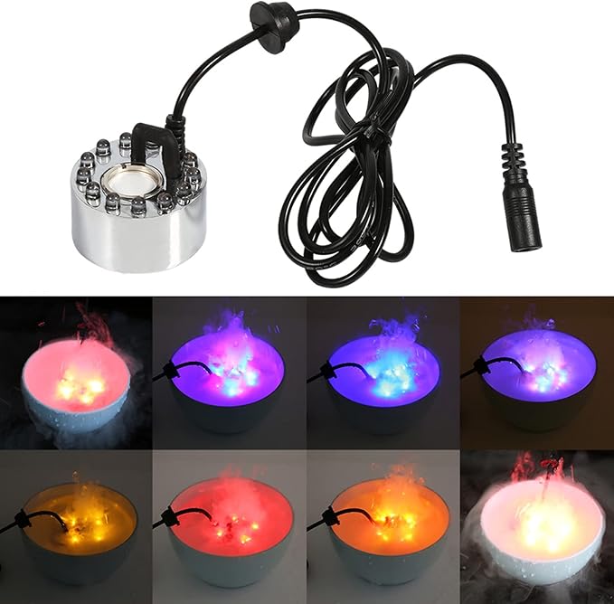 Mist Maker, 24V Color Changing Ultrasonic Mist Maker Water Fountain Pond Atomizer Air Humidifier 12 LED Fog Water Fountain Party (3)