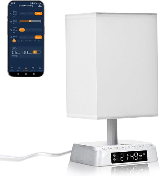 Wake up Light Alarm Clock Sunrise Alarm Clock lamp Sound and Light Awakening Bioclock Adjustment LED lamp Built-in White Noise APP Control Bedside Table Lamp for bedrooms