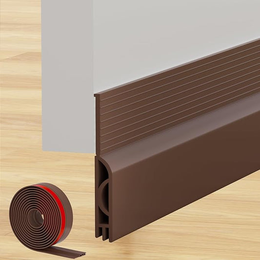 Under Door Draft Stopper, Self-Adhesive Door Sweep for Bottom of Door, Weather Stripping Doors Seal Soundproofing Insulation Strip, Doors Bottom Gap Blocker for Exterior/Interior (1M, Brown)