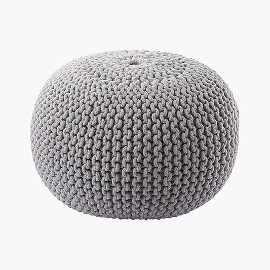 FRELISH DECOR Round Pouf Ottoman Hand Knitted 100% Cotton Pouf Foot Stool - Knitted Bean Bag -Floor Chair for Living Room Bedroom - Foot Rest for Couch (20 Diameter x 14 Height) - Light Grey