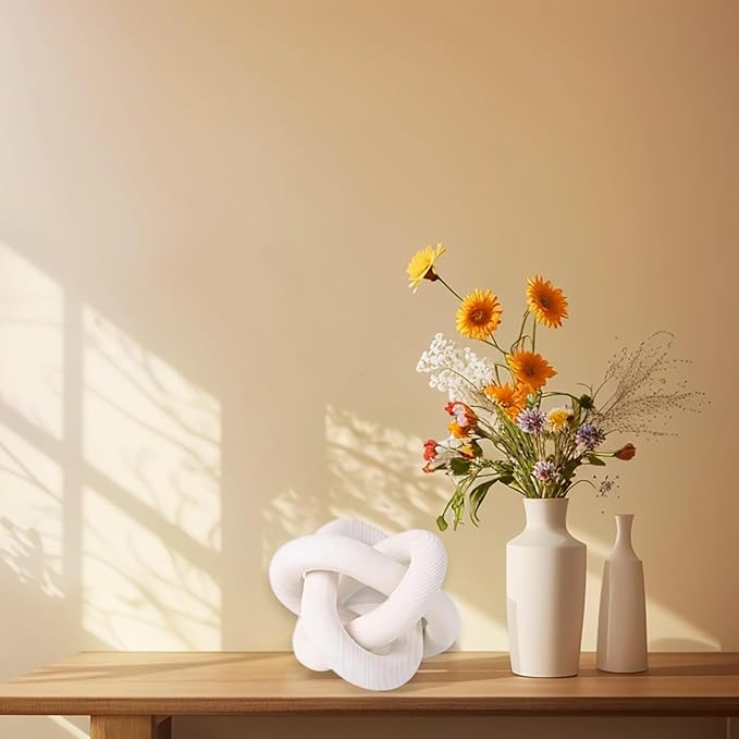 Wood Knot Decor -Coffee Table Decor Shelf Decor Table Books Hand Carved Home Decoration Boho Country Rustic Modern Shabby Chic Style Decor 3 Link Wooden Knot Chain Link Decor (White)