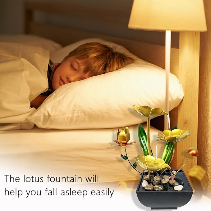 Water Fountain Indoor Waterfall Fountain Tabletop Fountain Lotus Desk Fountains mall Water Fountain Indoor Mini Waterfall Waterfall Iron Home Decor for Office Decoration (Golden C)