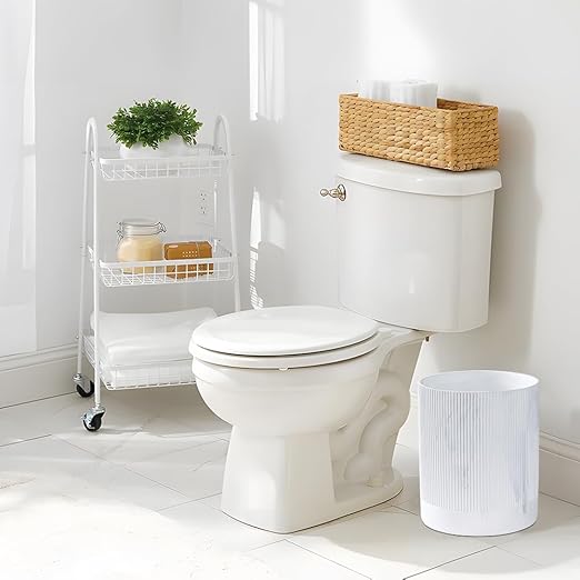 Polytree White Marble Stripe Wastebasket,Round Bathroom Trash Can 2.5 Gallon(9 Liter) Small Kitchen Garbage Can,Living Room Bedroom Trash Can, Decor Wastebasket for Home Office Marble Stripe