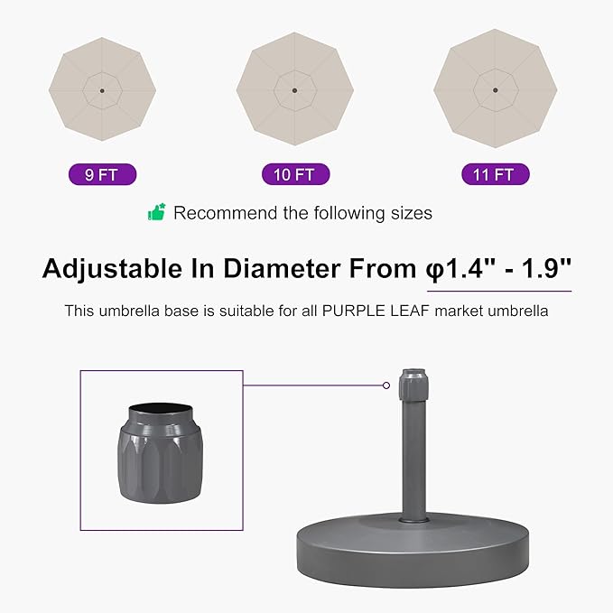 PURPLE LEAF AT4045 Patio Umbrella Base Stand Outdoor Heavy Duty Round Concrete Stand 99 LBS Black Market Table Umbrellas