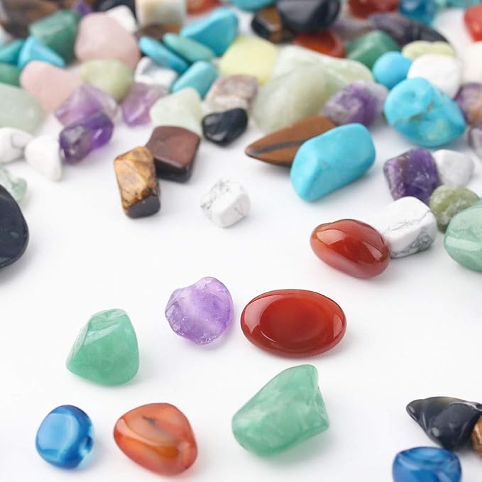 JOHOUSE Quartz Crystals, Crushed Chips Tumbled Polished Stone Beads Irregular Shaped Succulent Rocks for Plants Indoor Betta Fish Tank Gravel Vase Filler Crafts About 1lb(450g),10 Different Kinds